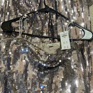 Abercrombie & Fitch Shimmering Silver Sequin Midi Dress